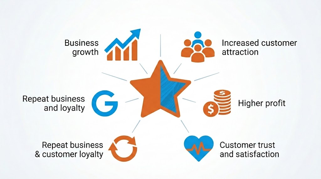 Google口コミを増やすことで得られる5つのメリットの図解